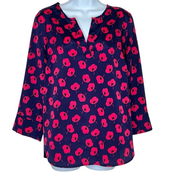 41 Hawthorn Tops - Stitch Fix Hawthorn 41 Floral Top Size M Womens Blue Pink Roll Tab 3/4 Sleeve